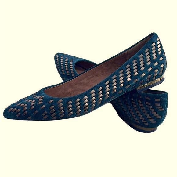 Coach Pointed Toe Woven Suede/Leather Ballet Flats Excellent Condition Size 6.5 - Picture 1 of 9